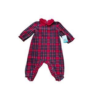 Vintage Okie Dokie Baby Fleece Jumper Size 6-9M Red Plaid Christmas Holidays NEW